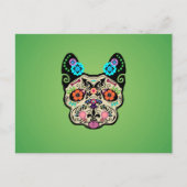 Sugar Skull Frenchie - Green Postkarte (Vorderseite)