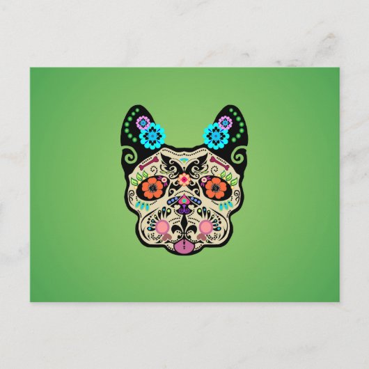 Sugar Skull Frenchie - Green Postkarte (Vorderseite)