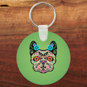 Sugar Skull Frenchie - Green Schlüsselanhänger (Vorderseite)