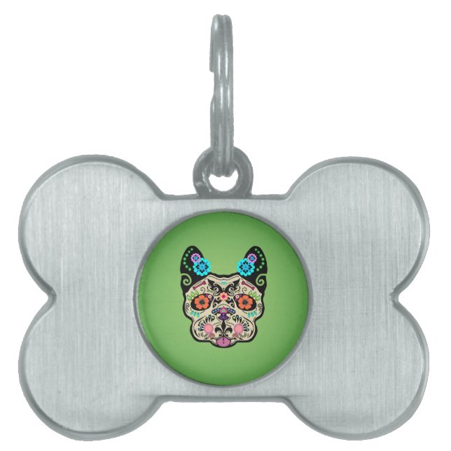 Sugar Skull Frenchie - Green Tiermarke (Vorderseite)