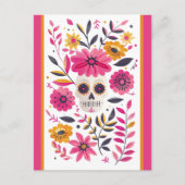 Sugar Skull Fuchsia Mexikanische Blume Cinco de Ma Postkarte (Vorderseite)