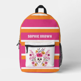 Sugar Skull Fuchsia mexikanische Blume mit Namen Bedruckter Rucksack
