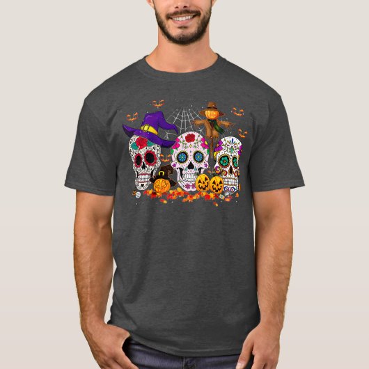 Sugar Skull Funny Halloween für Men Women Boys T-Shirt (Vorderseite)