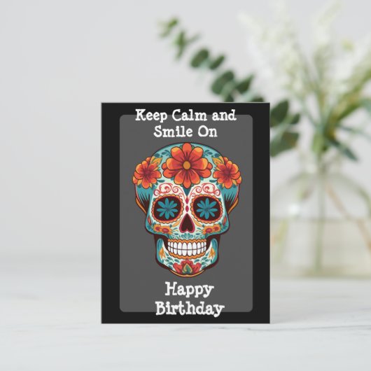 Sugar Skull Geburtstaggreeting Postkarte (Stehend Vorderseite)