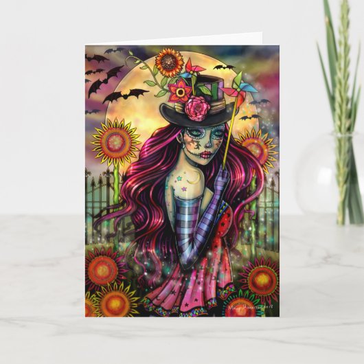 Sugar Skull Girl Halloween Fantasy Art Blank Card Karte (Vorderseite)