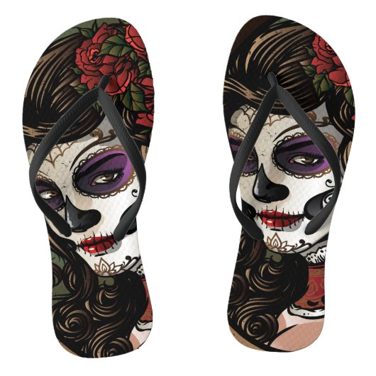 Sugar Skull Girl - Paar Flip Flops Badesandalen (Fußbett)