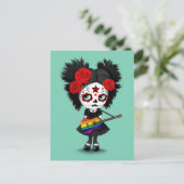 Sugar Skull Girl Playing Rainbow Flag Gitarre Postkarte (Stehend Vorderseite)