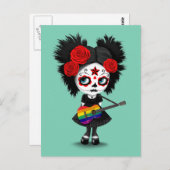 Sugar Skull Girl Playing Rainbow Flag Gitarre Postkarte (Vorne/Hinten)