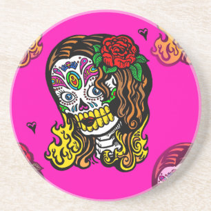 sugar skull girl sandstein untersetzer