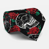 Sugar Skull Glam | Moderne Gotische Rote Rose Krawatte (Gerollt)