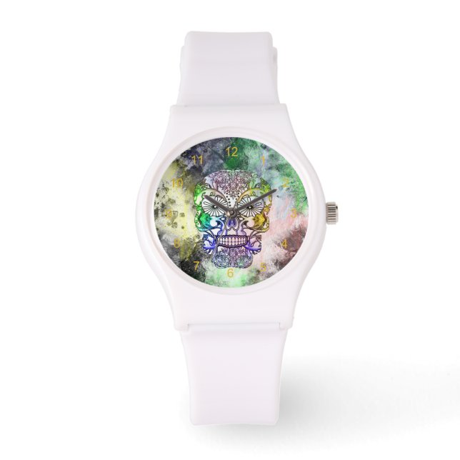 Sugar Skull Grunge Skeletal Armbanduhr (Vorderseite)