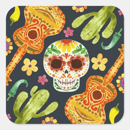 Sugar Skull & Guitars Dia de Muertos | Aufkleber (Vorderseite)