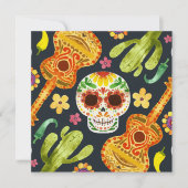 Sugar Skull & Guitars Dia de Muertos Einladung (Vorderseite)