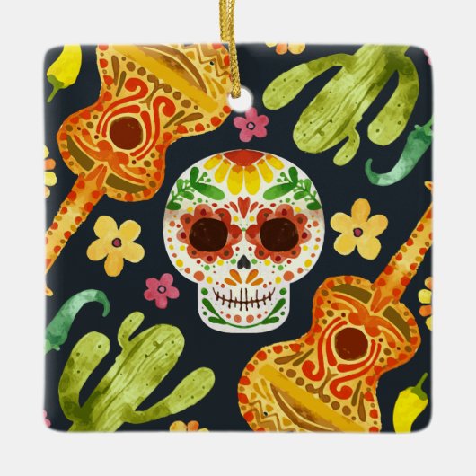 Sugar Skull & Guitars Dia de Muertos | Keramik-Orn Keramikornament (Vorderseite)