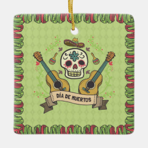 Sugar Skull & Guitars Dia de Muertos   Keramik-Orn Keramikornament