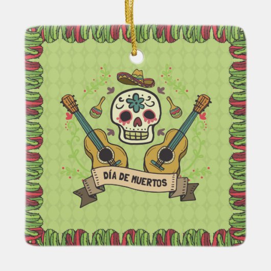 Sugar Skull & Guitars Dia de Muertos | Keramik-Orn Keramikornament (Vorderseite)