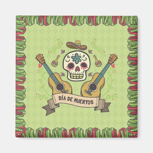Sugar Skull & Guitars Dia de Muertos | Magnet (Vorne)