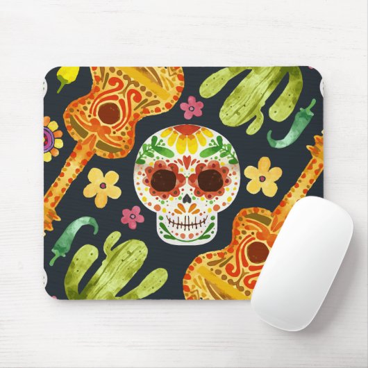 Sugar Skull & Guitars Dia de Muertos | Mousepad (Mit Mouse)