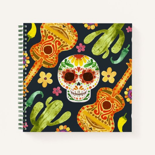 Sugar Skull & Guitars Dia de Muertos | Notebook Notizblock (Vorderseite)