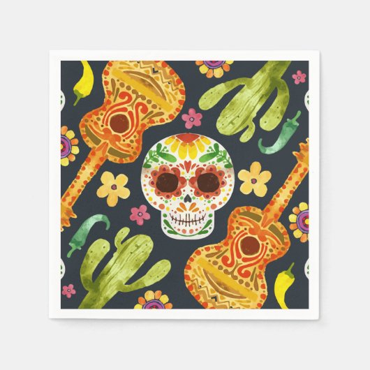 Sugar Skull & Guitars Dia de Muertos | Serviette (Vorderseite)