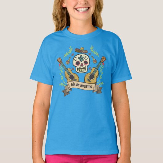 Sugar Skull & Guitars Dia de Muertos Sleeve Shirt (Vorderseite)
