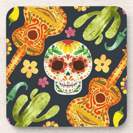 Sugar Skull & Guitars Dia de Muertos | Untersetzer (Vorderseite)