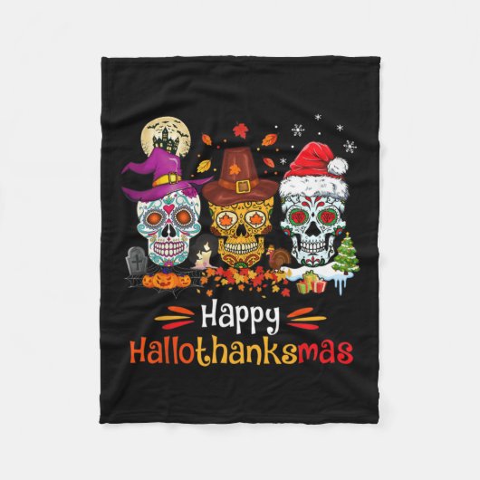 Sugar Skull Hallothanksmas Halloween-Erntedank Fleecedecke (Vorderseite)