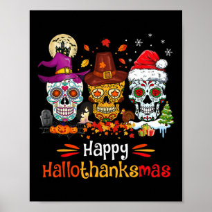 Sugar Skull Hallothanksmas Halloween-Erntedank Poster