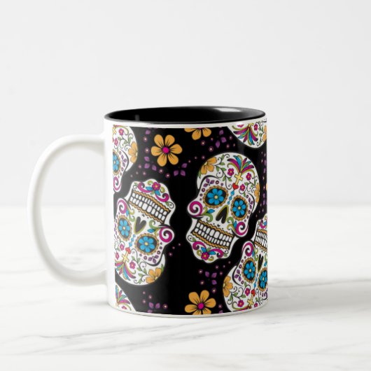 Sugar Skull Halloween Black Zweifarbige Tasse (Links)
