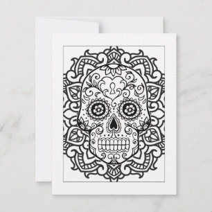 Sugar Skull Halloween Color-In-Postkarte Dankeskarte