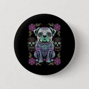 Sugar Skull Halloween Day Dead Mops Dia Los Muerto Button