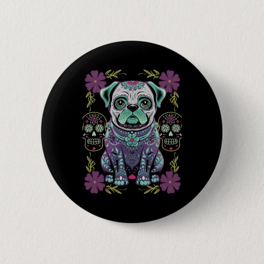 Sugar Skull Halloween Day Dead Mops Dia Los Muerto Button (Vorderseite)