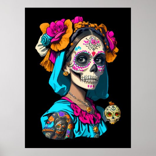 Sugar Skull Halloween, Dia de los Muertos Poster (Vorne)