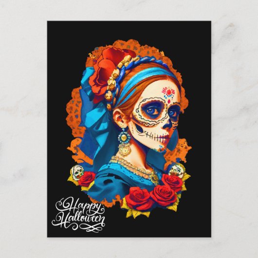 Sugar Skull Halloween, Dia de los Muertos Postkarte (Vorderseite)