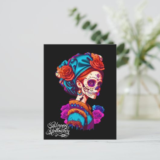 Sugar Skull Halloween, Dia de los Muertos Postkarte (Stehend Vorderseite)