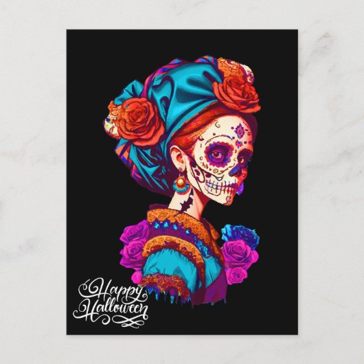 Sugar Skull Halloween, Dia de los Muertos Postkarte (Vorderseite)