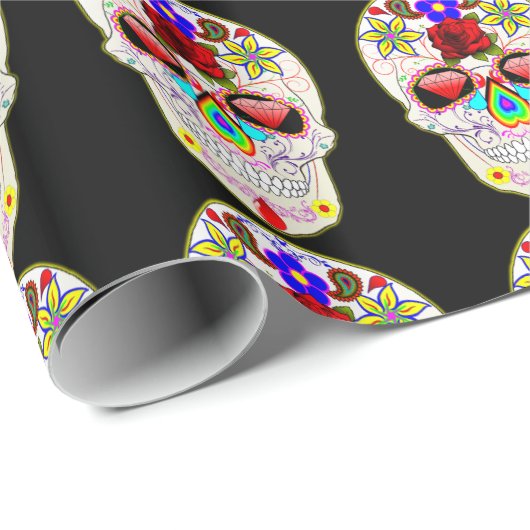 Sugar Skull Halloween Geschenkpapier (Rolleneckpunkt)