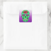 Sugar Skull Halloween Lime Green Lila Quadratischer Aufkleber (Tasche)