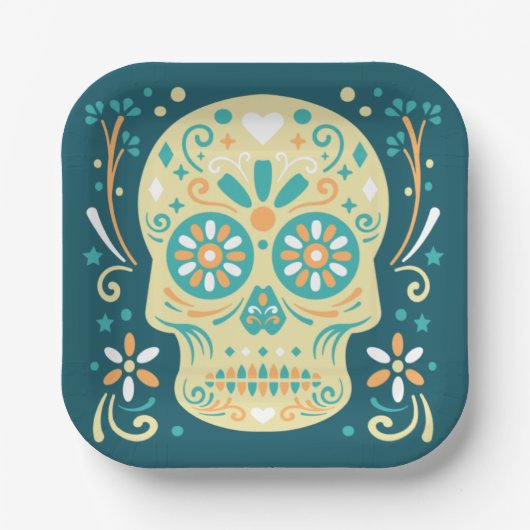 Sugar Skull Halloween Pappteller (Vorderseite)