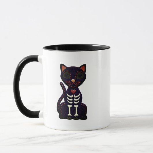 Sugar Skull Halloween Tasse - Spooky Black Cat Des (Links)