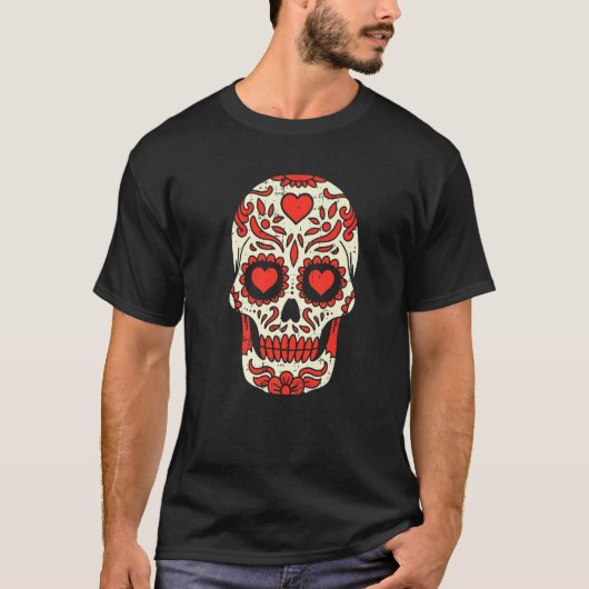 Sugar Skull Heart Eyes Valentines Day Cool Mexican T-Shirt (Vorderseite)