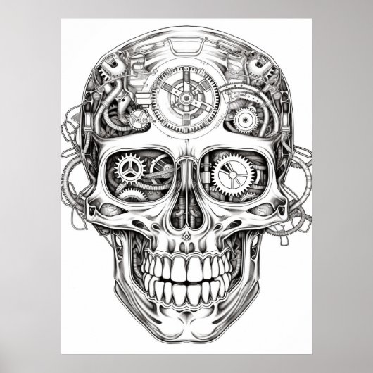 Sugar Skull Image Black + White Art on Wall Poster (Vorne)