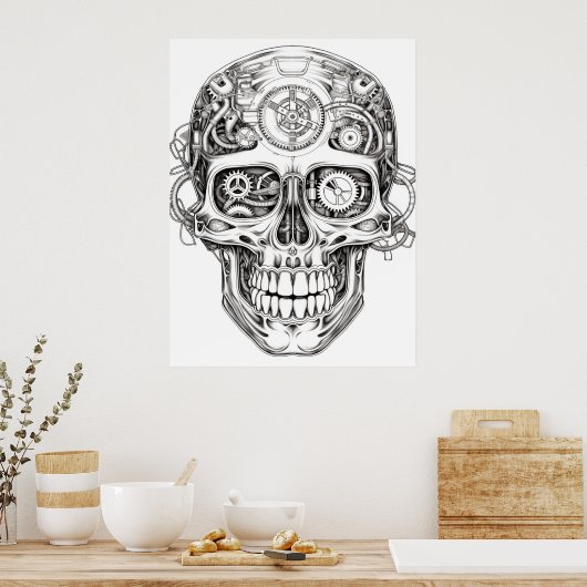Sugar Skull Image Black + White Art on Wall Poster (Küche)