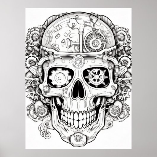 Sugar Skull Image Black + White on a Wall Poster (Vorne)