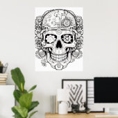 Sugar Skull Image Black + White on a Wall Poster (Heimbüro)