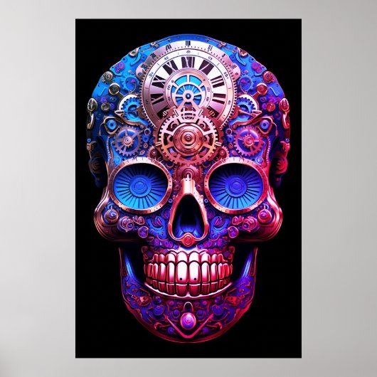 Sugar Skull Images Blue and Black on a Wall Poster (Vorne)