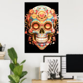 Sugar Skull Images Bright Smiling Guy on a Wall Poster (Heimbüro)