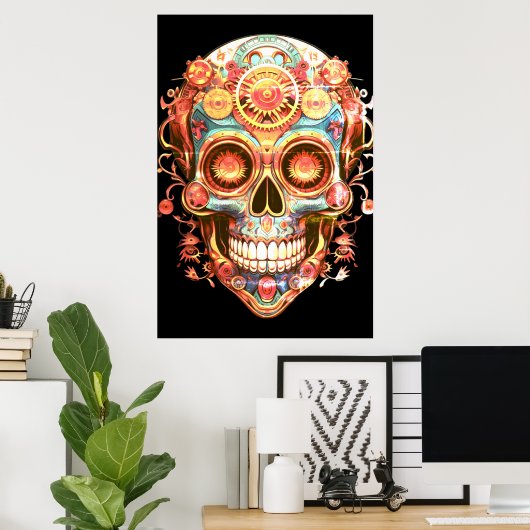 Sugar Skull Images Bright Smiling Guy on a Wall Poster (Heimbüro)