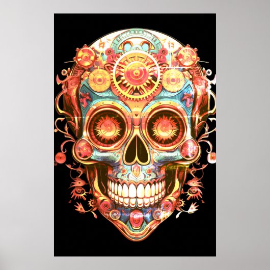 Sugar Skull Images Bright Smiling Guy on a Wall Poster (Vorne)