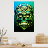 Sugar Skull Images Cool Green + Blue Guy on a Wall Poster (Küche)